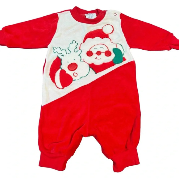 Vintage Other - Vintage Hopscotch Santa & Reindeer Baby Sleeper 0-6 Months | Made in Hong Kong